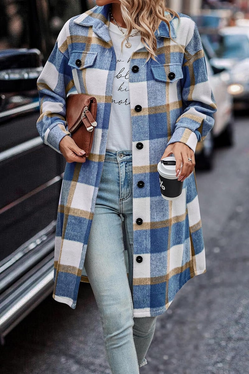 PRETTYGARDEN Store Womens Plaid Shacket Jacket Fall Fashion 2026 Long Sleeve Button Up Flannel Shirt Winter Clothing Woolen Coats - Image 4